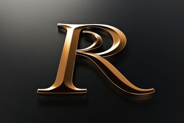 Sticker - A single golden letter R on a black surface, simple and elegant design