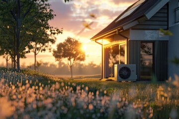 Canvas Print - A cozy house surrounded by vibrant flowers in a lush green meadow