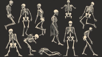 Wall Mural - A group of skeletons standing upright, appearing to be lifeless