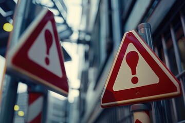 Aufkleber - A triangular sign featuring a red and white design with a question mark, often used to indicate inquiry or uncertainty