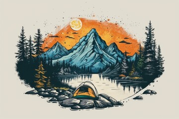 Poster - A tent standing in front of a mountain, suitable for outdoor activities and adventure photography