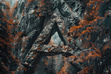 Poster - A stone arch in the midst of a dense forest, perfect for use in wilderness, nature or fantasy themed designs