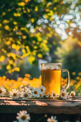 Poster - A glass of beer sitting on a wooden table, perfect for a casual gathering or everyday use