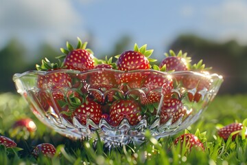 Poster - A glass bowl filled with fresh strawberries, perfect for desserts or snacks