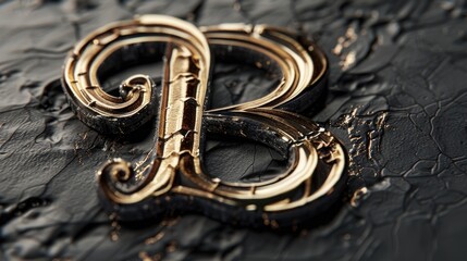 Aufkleber - A close-up shot of a golden letter sitting on a black surface, providing contrast and visual interest