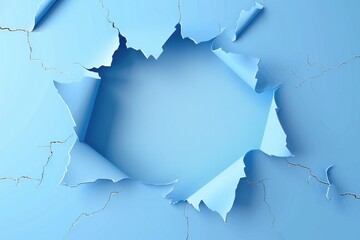 Poster - A hole and a crack on a blue wall, suitable for use as a background or texture