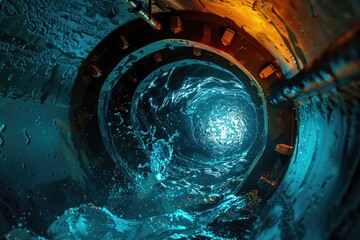 Poster - A close-up look at the inner workings of a water pipe, with pipes and valves visible