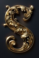 Poster - A single golden letter 'S' isolated on a black background