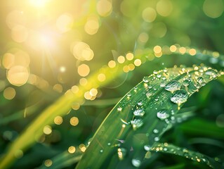 Wall Mural - A leaf with water droplets on it