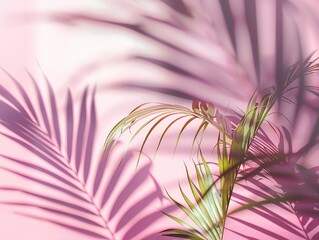 Wall Mural - A pink background with a palm tree in the foreground