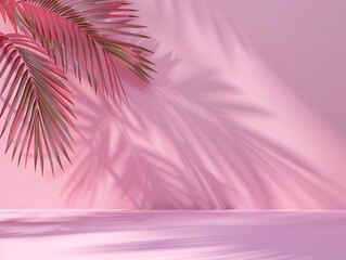 Wall Mural - A pink wall with a leafy green palm tree on it