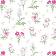 Wall Mural - Isolated elegant spring flowers and buds pattern