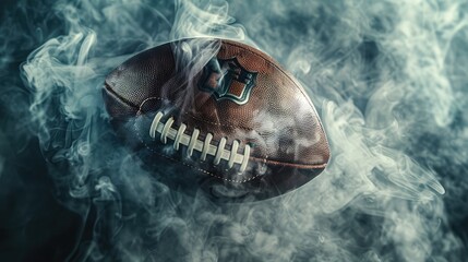 Wall Mural - Closeup an American football ball shrouded in dramatic smoke