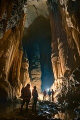 Wall Mural - a group of people standing inside of a cave