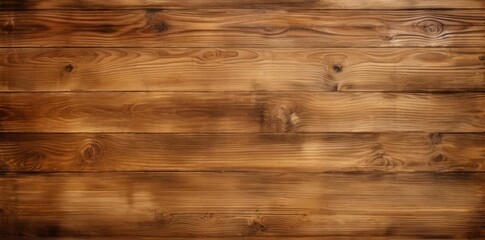 Poster - wood desk textured with wooden planks on a brown wooden wall