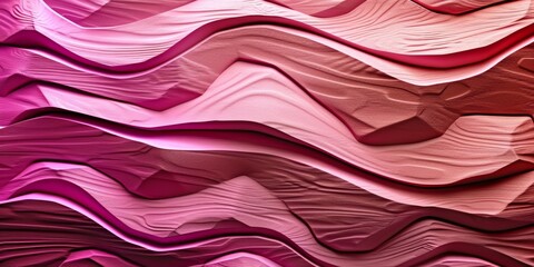 Poster - Wood carved art background  - Abstract closeup of detailed organic pink wooden waving waves wall texture banner wall, Generative AI