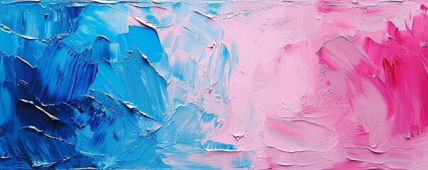 Canvas Print - Closeup of abstract rough colorful blue pink colors painting texture, with oil brushstroke, pallet knife paint on canvas - Art background, Generative AI