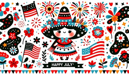 Día de la Independencia, USA, estados Unidos, fiesta, celebración, firework, fuegos artificiales, flag, patriota, colono, americas, ilustración, designio, arte, patriótica, ciudadano, icono, julio