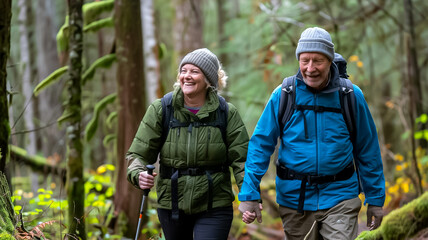 Couple Enjoying Hiking A happy couple hiking