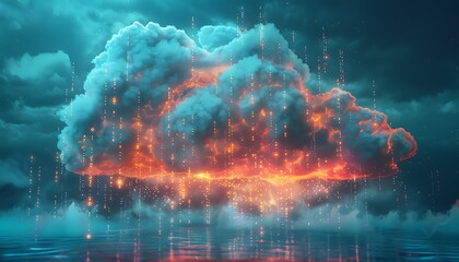Poster - Digital cloud raining binary code, symbolizing data transfer