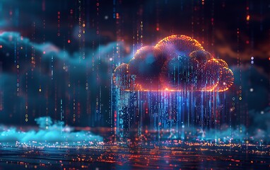 Poster - Binary code falling from cloud, highlighting data tech