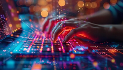 Fototapete - Developer interacting with security firewall graphics