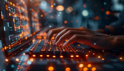 Fototapete - Developer interacting with security firewall graphics