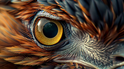 Wall Mural - Animal feather beak and eye in close up, AI Generative.