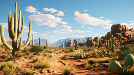 Wall Mural - cactuses in a desert landscape