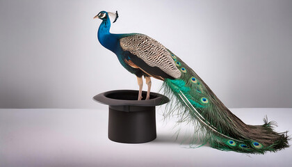Wall Mural - Peacock Emerging from a Top Hat