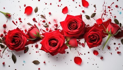 Wall Mural - Beautiful Red Roses with Petals and Splashes