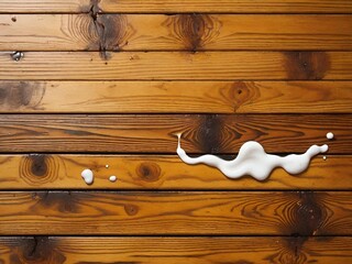 Poster - top view of milk splash with white foam on wooden table