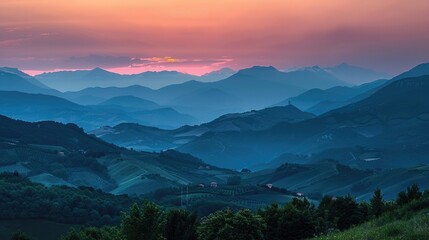 Summer sunset scenery of the Apennine mountain range