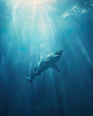 Wall Mural - Great white shark swimming