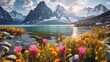© Daisha - beautiful natural view of ice lake with colorful flowers and mountain peaks in the background