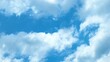 © YoYo & J studio - Blue sky with white clouds, bright colored cloudscape banner. Fluffy heaven pattern, aesthetic natural scene. Beautiful Cloudy background, nature environment wallpaper, panoramic view