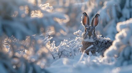 rabbit in snowy winter forest