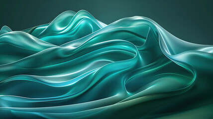 Wall Mural - 3d render wavy green silk shapes abstract background