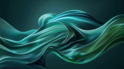 Wall Mural - 3d render wavy green silk shapes abstract background