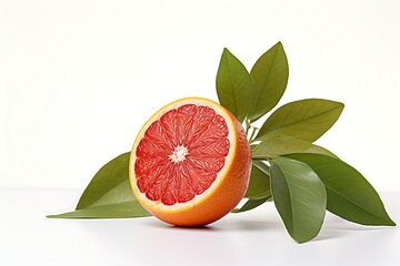 Blood Orange with leaf fruit on white background