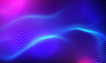 Fototapete - Abstract digital waving 3d particle technology background. Abstract wave moving dots flow particles, hi-tech and big data background design for brochures, flyers, magazine, card, banner. Vector EPS10.