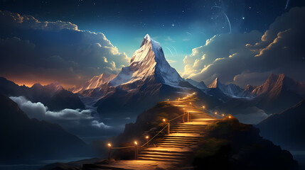 Poster - A mountain with a path leading to the top