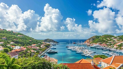View of Gustavia harbor, Saint Barthelemy. Luxury, travel and vacation in the Caribbean.