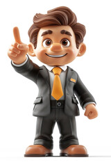 Poster - Cartoon Cute Businessman Points a Finger at an Empty Place on a white background. Generative AI