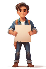 Poster - Cartoon Character Person Guy Hold a Blank White Paper in His Hands extreme closeup. Generative AI
