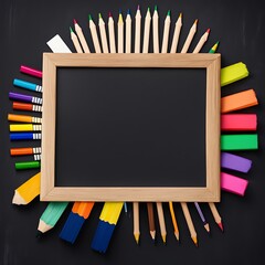 Wall Mural - Vibrant Back to School chalkboard sign with colorful pencils, celebrating new school year

