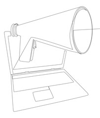 Poster - One continuous line of Laptop with Megaphone. Thin Line Illustration vector concept. Contour Drawing Creative ideas.
