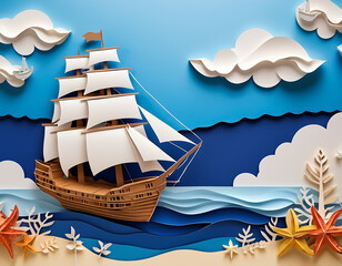 World Maritim Day 2024. Paper Art Work of Ship and Ocean