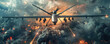 © Hound - Military combat drone UAV launching missiles. War situation