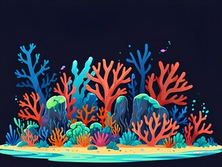 Poster - A colorful underwater scene with a variety of coral and fish